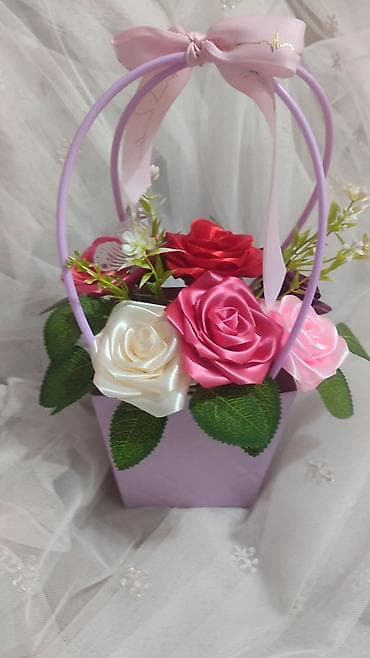 подарок девочке: Декоративные цветочные композиции в корзиночке - Ручная работа — 2