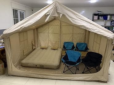 тент навесной: Сдается в аренду палаткаПросторная кемпинговая палатка-шатёр бежевого — 1