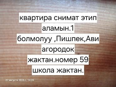 Квартиры: Сниму квартиру. Нужна 1‑комнатная в районах Болмолу, Пишпек или — 1