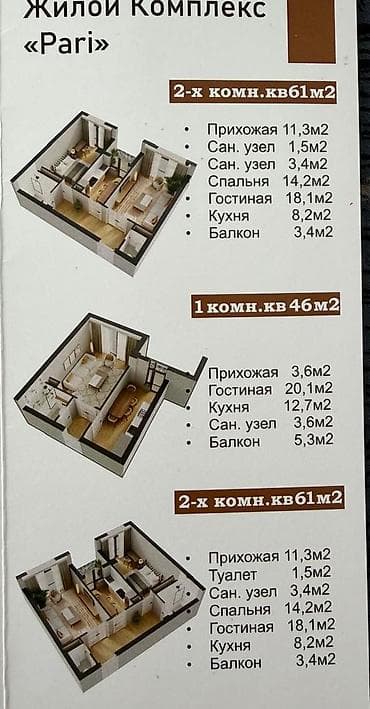 срочно дом: 2 комнаты, 61 м², Элитка, 4 этаж, Готовая ПСО (под самоотделку) — 1