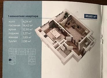 1 комната, 40 м², Элитка, 9 этаж, Готовая ПСО (под самоотделку)