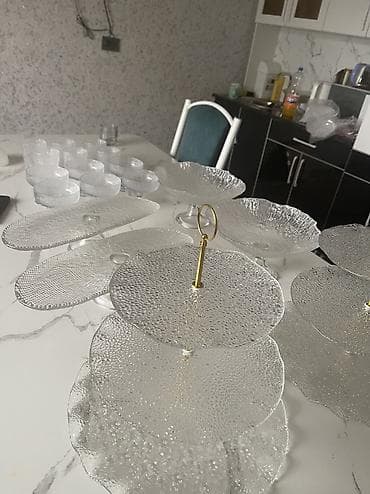 охранная бутка: Стеклянный набор для сервировки десертов и фруктов, прозрачное — 7