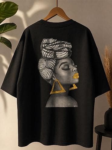 одежда муж: Футболка унисекс с принтом «портрет в тюрбане» - Цвет: чёрный - Крой — 1