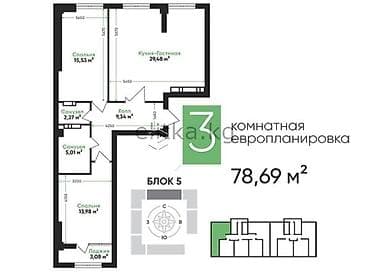 Продажа квартир: 3 комнаты, 79 м², Элитка, 10 этаж, Готовая ПСО (под самоотделку) — 3