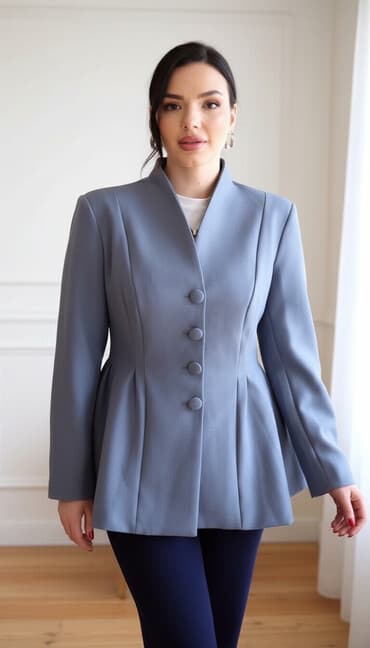 теннисный юбка: Жакет женский серо-голубого цвета - Силуэт: приталенный с — 1