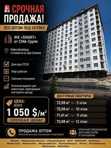 5: 2 комнаты, 72 м², Шлагбаум Элитка, 5 этаж, ПСО (под самоотделку) — 1