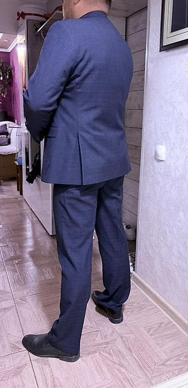 кастюм шым: Мужской костюм-двойка, темно-синий с едва заметной клеткой. - — 2