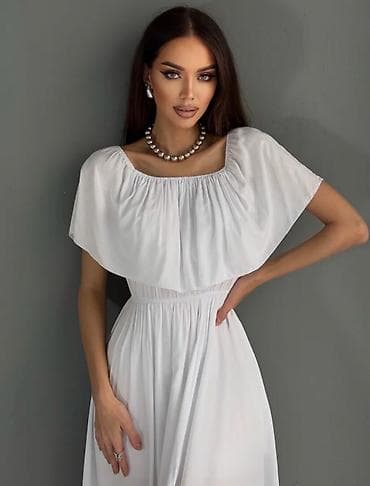 Жеке буюмдар: Элегантное женское макси-платье желтого и белого цвета, выполненное из — 10