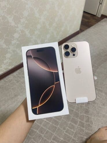 телефонов айфон: IPhone 16 Pro Max, Колдонулган, 256 ГБ, Desert Titanium, Куту, 100 % — 1