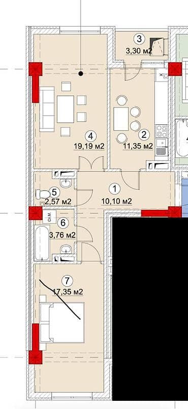 56: 2 комнаты, 68 м², Ак-Орго ж/м Элитка, 3 этаж, Евроремонт — 9