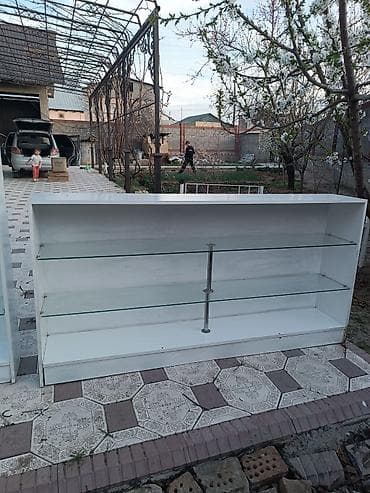 Соода жабдуулары: Витринные стеллажи с прозрачными стеклянными полками - Комплект белых — 2