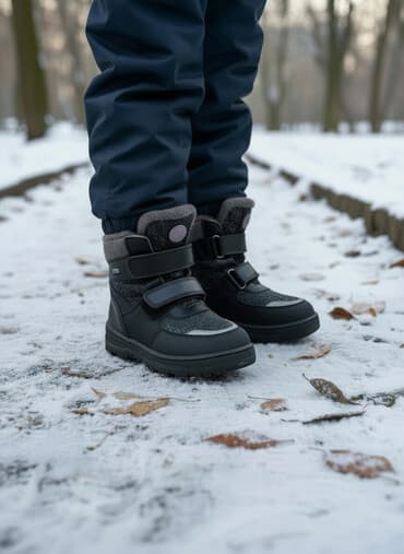 обувь рабочий: Зимние детские ботинки, цвет черный. - Теплая меховая подкладка по — 2