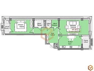 Недвижимость: 2 комнаты, 89 м², Элитка, Джал мкр (в т.ч. Верхний, Нижний, Средний) Элитка, 9 этаж, ПСО (под самоотделку) — 2