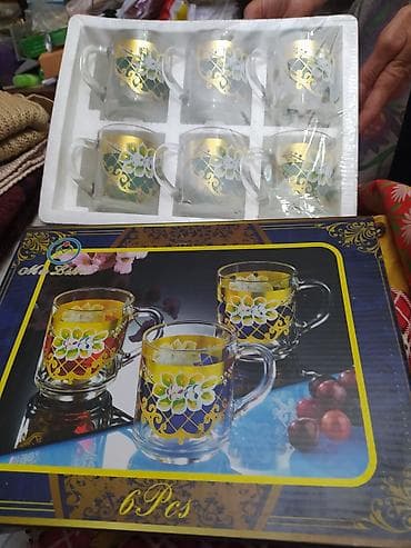 набор кружек: Набор из 6 стеклянных кружек с ручками. - Объем: ориентировочно — 1