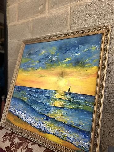 голубая бухта: Ширина-83см Высота-83см Картина «Морской закат» в декоративной — 1