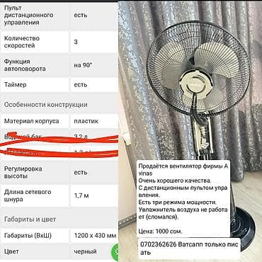 Напольный вентилятор Airtex/Avinas с пультом ДУ. Характеристики: - 3