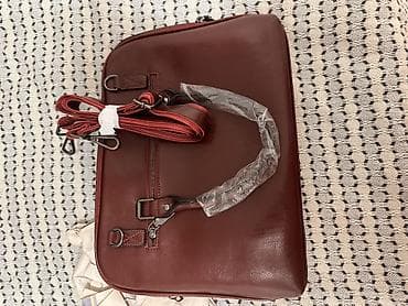 Сумка-портфель для ноутбука/документов, бордовая - Материал: гладкая