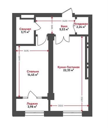 52: 2 комнаты, 53 м², Элитка, 9 этаж, ПСО (под самоотделку) — 3