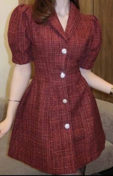 хоккей форма: Вечернее платье, А-силуэт, Короткая модель, Твид, С рукавами, M — 1