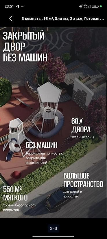 суточные гостиницы в нарыне: 3 комнаты, 95 м², Элитка, 2 этаж, Готовая ПСО (под самоотделку) — 3