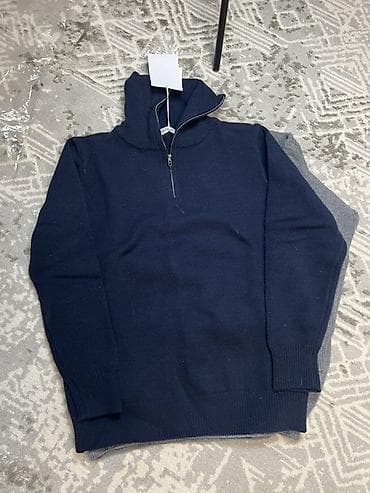 вязаная мужская кофта на молнии: Мужской свитер с воротником на молнии (half-zip) - Цвет: тёмно-синий — 2