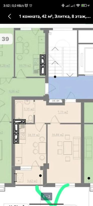 жалал абад недвижимости: 1 бөлмө, 42 м², Элитка, 8 кабат — 1