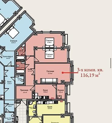 3 комнаты, 116 м², Асанбай мкр Элитка, 10 этаж, ПСО (под самоотделку) — 2