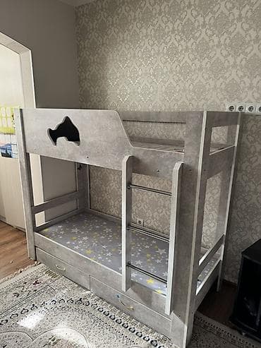 Пуфики: Двухъярусная детская кровать, ЛДСП, цвет - Серый — 1