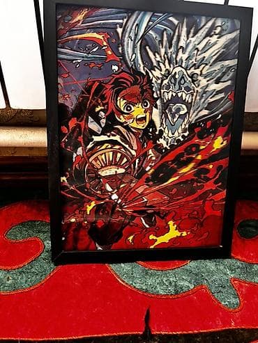 3d Постер в рамах с аниме артом Клинок рассекающий демонов 3 арта в