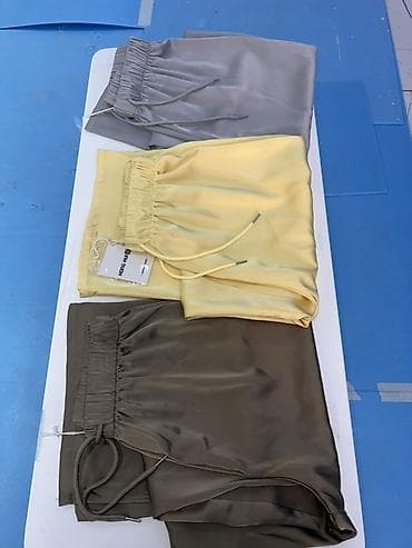 lining flex: Свободные женские брюки с атласным блеском - Модель: прямые брюки на — 1