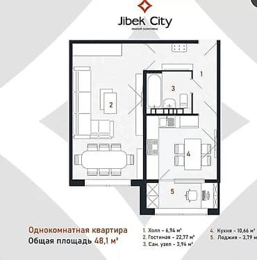 район церковь: 1 комната, 48 м², Элитка, 3 этаж, ПСО (под самоотделку) — 2