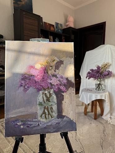 Декор жана интерьер: Картина маслом Натюрморт с сирень Техника: масло на холсте на — 2