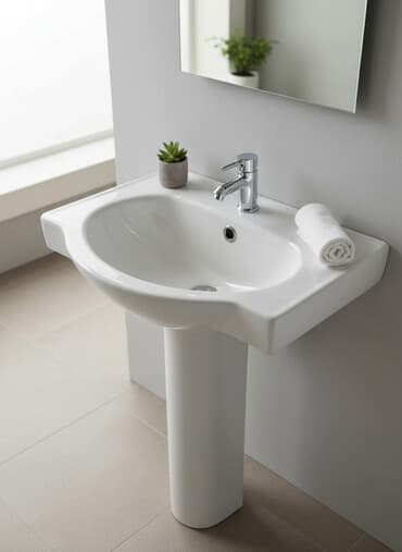 раковина с пьедесталом: Раковина для ванной, Круглая форма, Материал: Керамика — 1