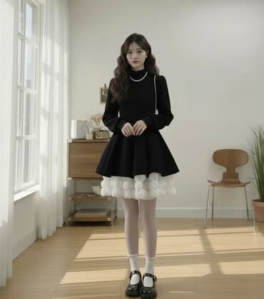 черное вышитое платье: Вечернее платье, А-силуэт, Короткая модель, Велюр, С рукавами, S — 1