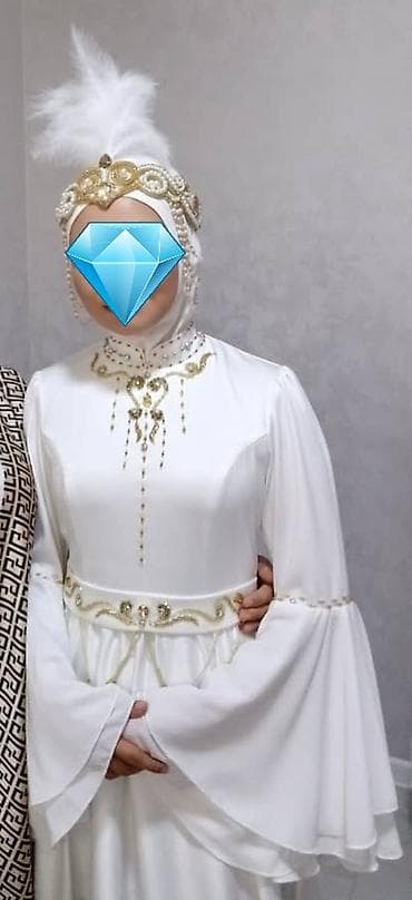 Үлпөт көйнөгү, А-силуэт, 44, 46 (M), түсү - Ак, Жеңдери: Узун, Мусулман — 2