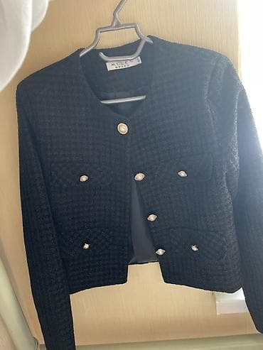Жакет MULLE BRAND, твидовый,черный цвет - Крой: укороченный, прямой