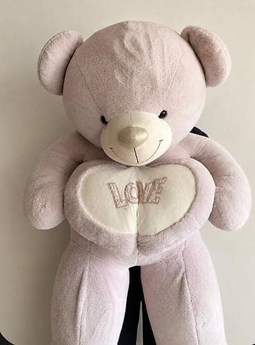 покрывало корея: Большой плюшевый мишка с сердцем LOVE. - Цвет: нежно-розовый с — 1