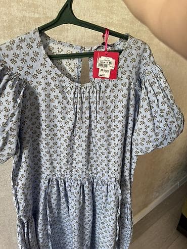 повседневное: Платье с принтом в мелкий цветок - Цвет: светло-голубой с — 2