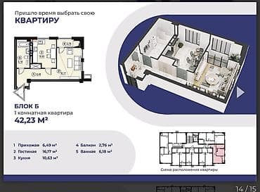 квартиру продаю: 1 комната, 42 м² — 3