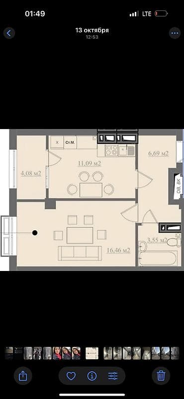 room: 1 комната, 42 м², 9 этаж, Готовая ПСО (под самоотделку) — 3