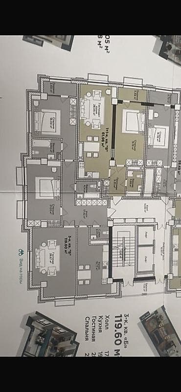 трёхкомнатные квартиры: 3 комнаты, 119 м², Элитка, 5 этаж, Готовая ПСО (под самоотделку) — 1