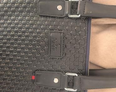 butun сумки женские: Кожаный портфель Gucci, черный - Материал: натуральная кожа с — 3