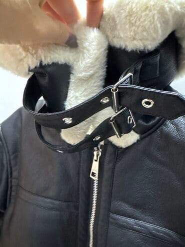 куртка подростковая зимняя: Детская дублёнка-авиатор, чёрная с молочным мехом. - Материал верха — 4