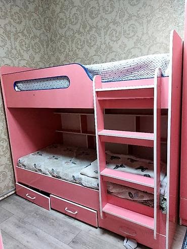 Двухъярусная детская кровать, ЛДСП, цвет - Розовый