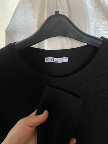 черное платье с кружевными рукавами: Повседневное платье, Длинная модель, Трикотаж, Прямое, L — 3