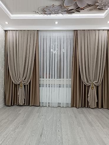 шторы и тюли: Комплект штор, Полиэстер, С тюлем в комплекте, Готовое изделие, Для зала — 1