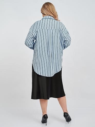женские льняные рубашки: Рубашка, Классическая модель, Оверсайз, В полоску, Китай — 9