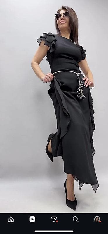 Пляж үчүн кийимдер: Кече көйнөгү, Коктейл, Узун модель, Шифон, Жеңдери менен, L — 6