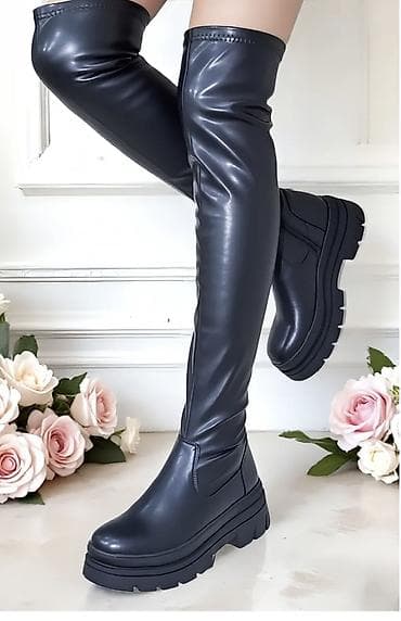 зимние лоферы: Женские сапоги-ботфорты черные - Высокие ботфорты выше колена - — 7