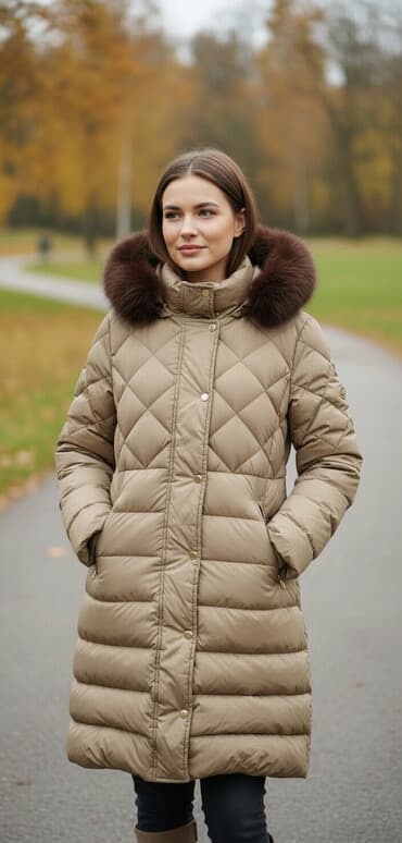 Пуховик, По колено, Стеганый, S